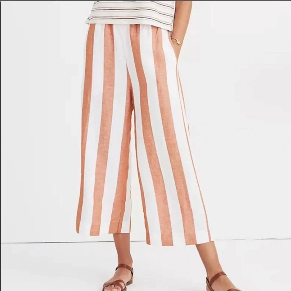 Madewell vertical stripe linen wide leg high rise pants - Picture 1 of 6